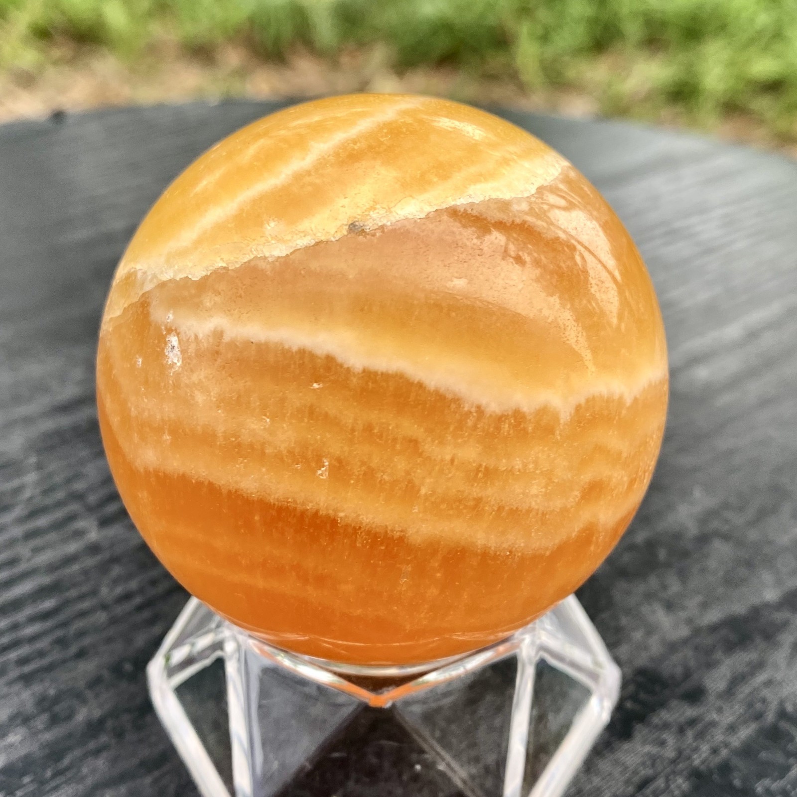 300G Natural zebra stone column /Yellow agate striped crystal ball Crystal decor