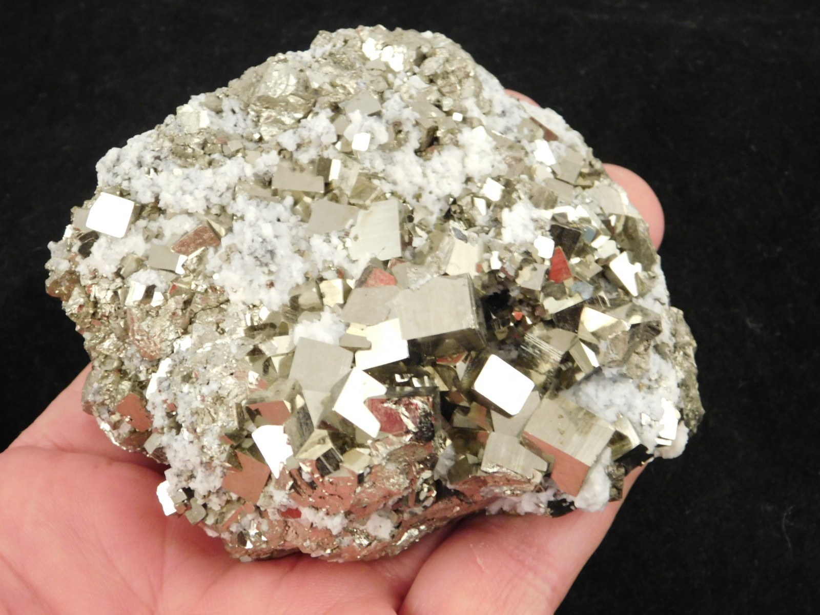 LARGER! 100% Natural PYRITE CUBE Cluster with Druzy Calcite Peru 490gr