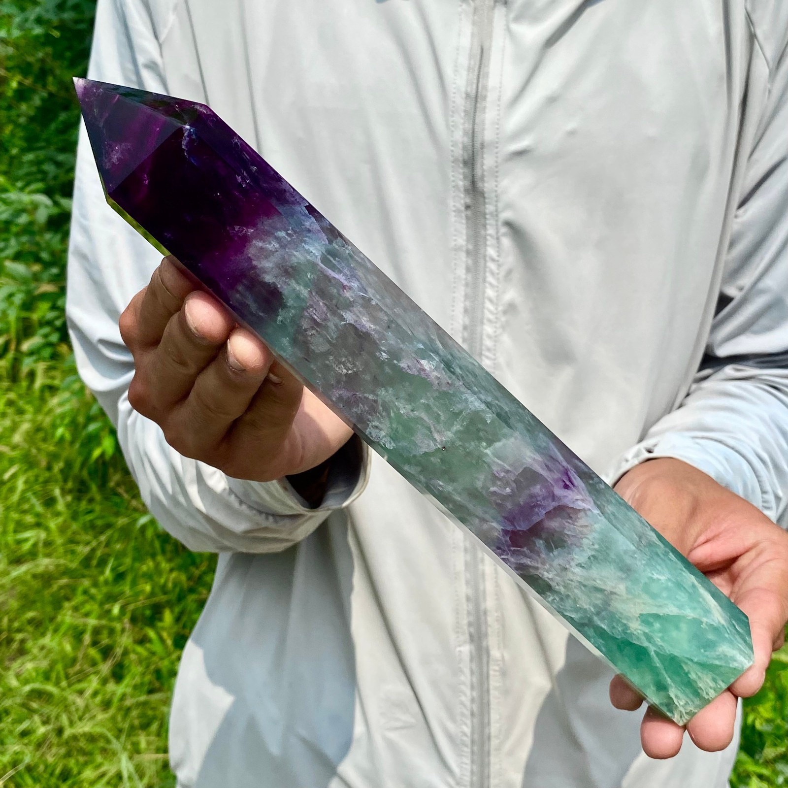 2.44LB Natural Fluorite Crystal Column Magic Wand Obelisk Point Earth Healing