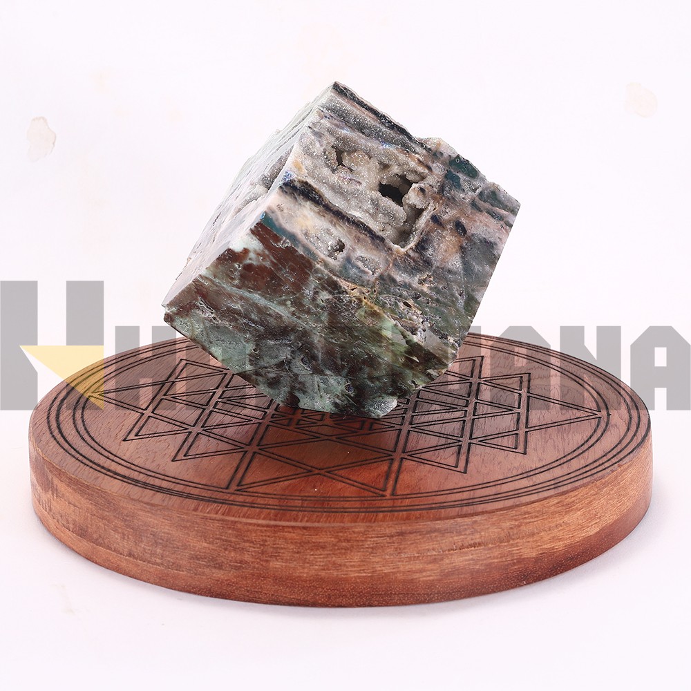 Natural Sphalerite Cube Square Heptahedron Healing Features a solid Wood Base