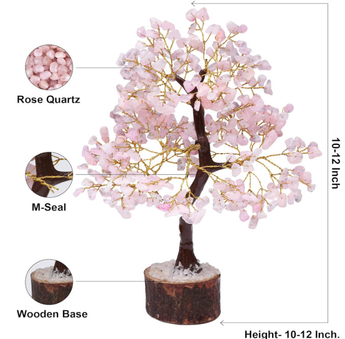 Rose Quartz Gemstone Tree , Crystal for Positive Energy, Money Tree