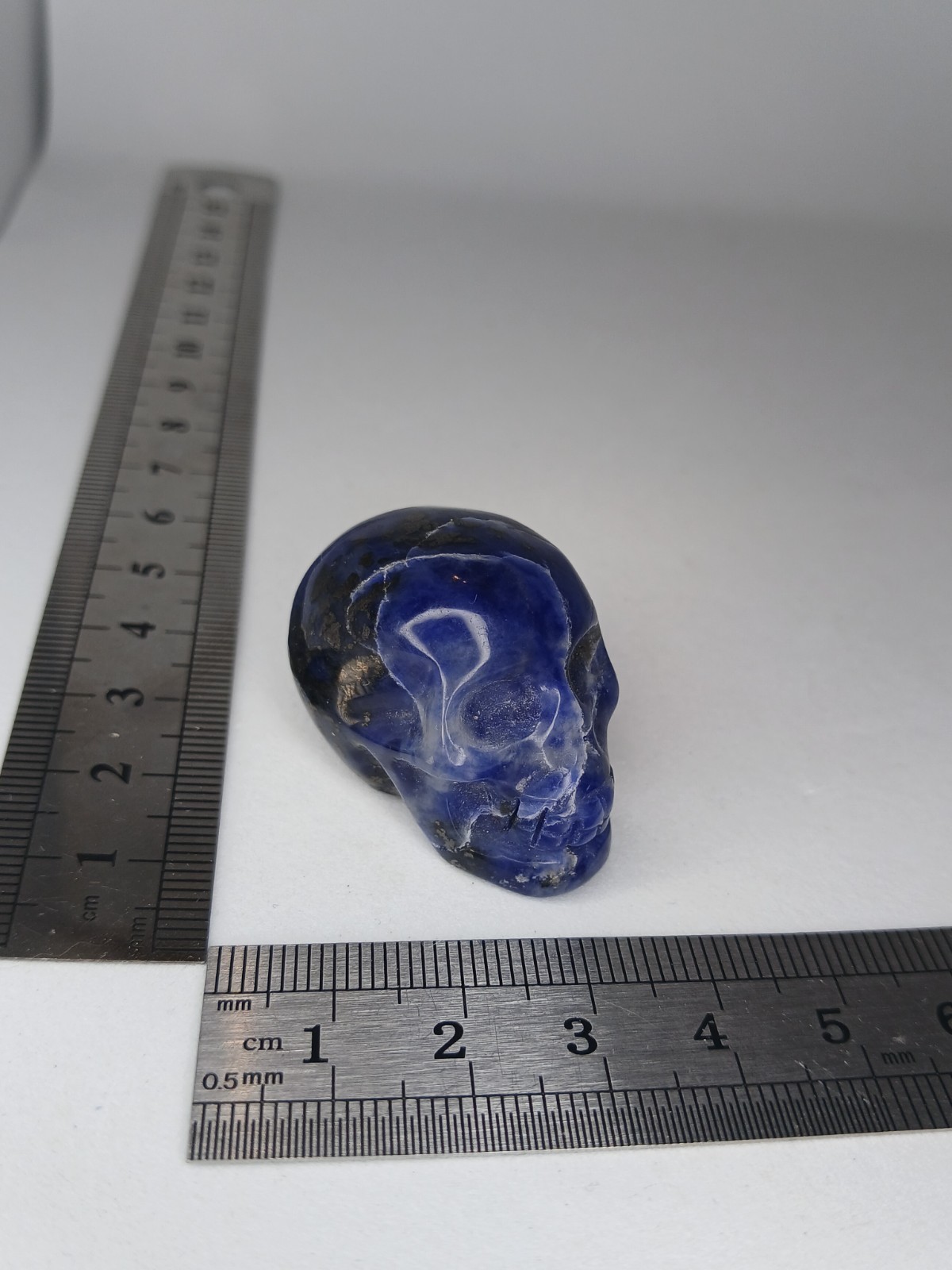 Small Blue Sodalite Stone Crystal Carved Skull Figure Collectable Lucky
