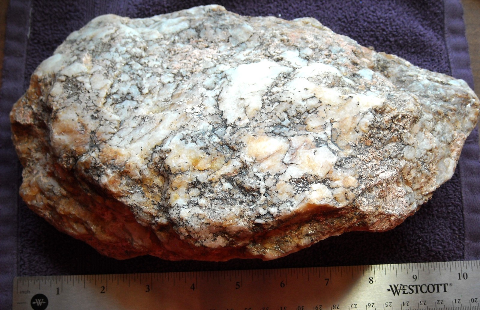 MILKY QUARTZ VEINED RAW 8.75 LBS 10″x6 ” FOUND IN NEW MEXICO *NICE COLORING*
