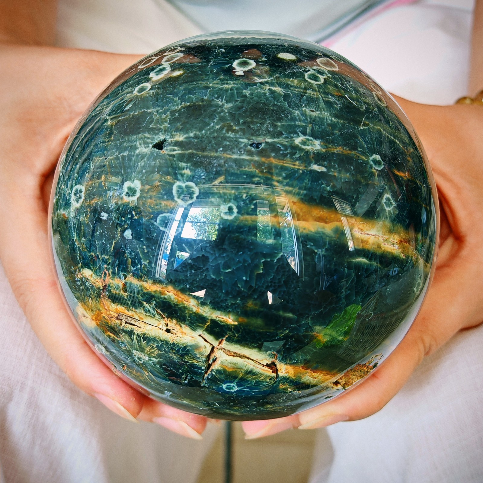 4.62LB Natural ocean jade crystal ball, polished quartz ball 2.1kg