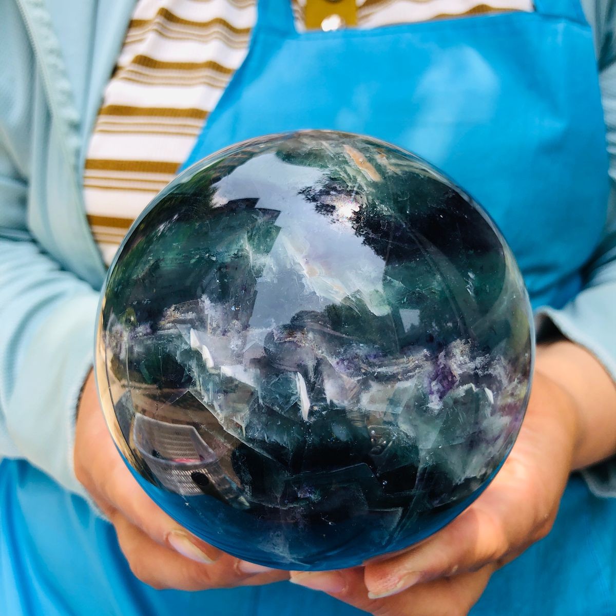 4.26LB Natural rainbow fluorite sphere quartz crystal polished ball healing