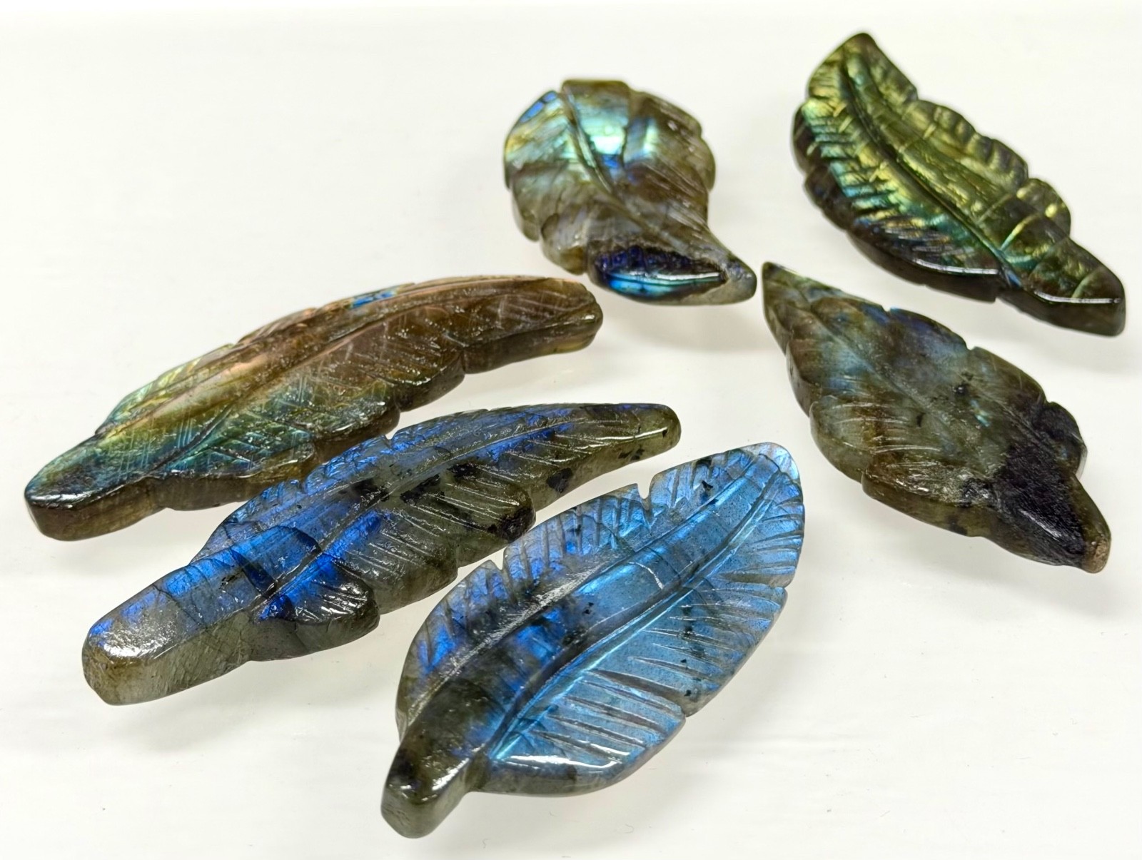 Wholesale Lot 6 PCs Natural Labradorite Leaf Crystal Healing Energy