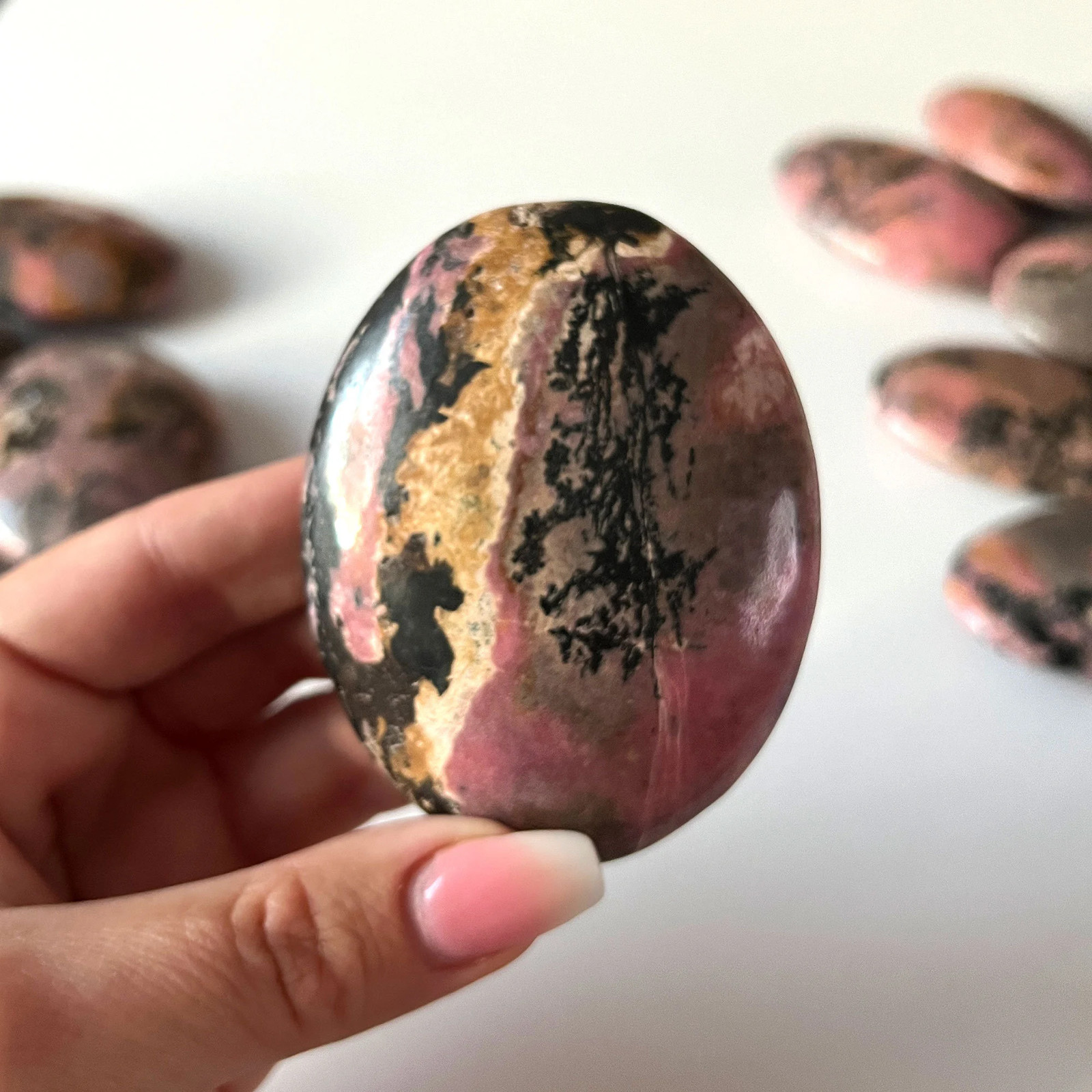 CHOOSE YOUR OWN Rhodonite Palm Stone | Emotional Balance | Heart Healing | Fear