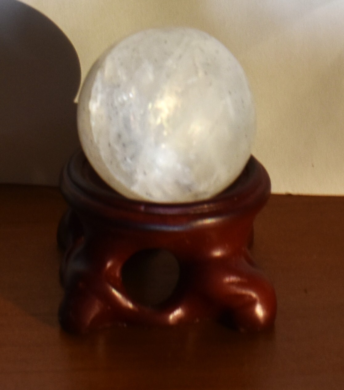 Natural Quartz Sphere White Crystal Ball Healing on Wood Stand North Carolina