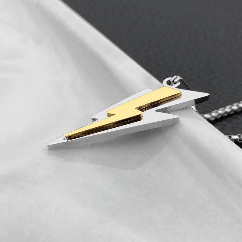 Men’s Fashion Jewelry Silver & Gold Lightning Bolt Pendant Necklace Reiki 1PC