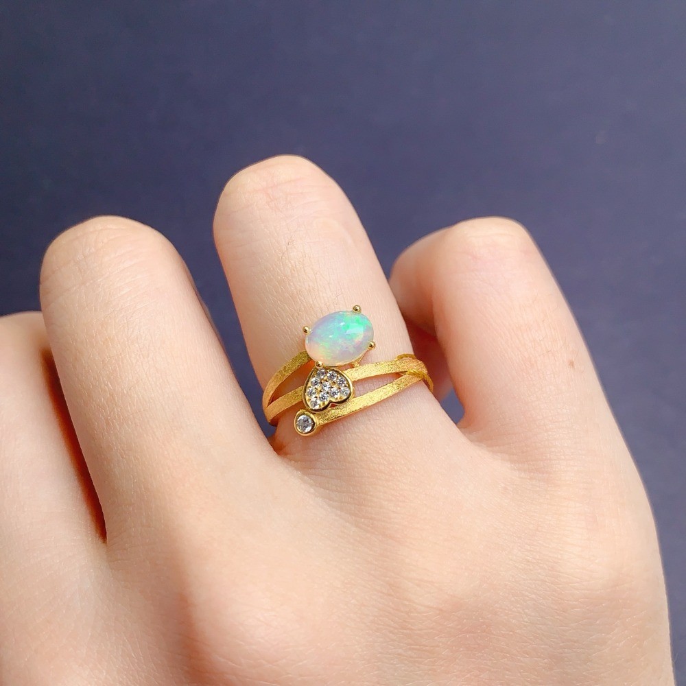 high quality Opal Open Adjustable Ring S925 Silver Plated 18K Gold Gemstone Gift