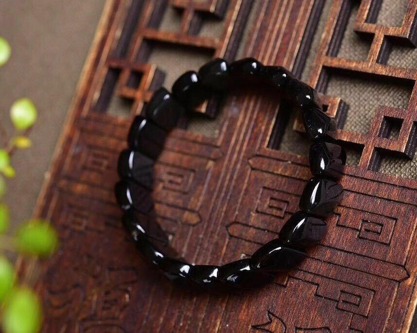 Natural Colorful Rainbow Eyes Obsidian Black Stretch Bracelet Bangle Reiki Gift