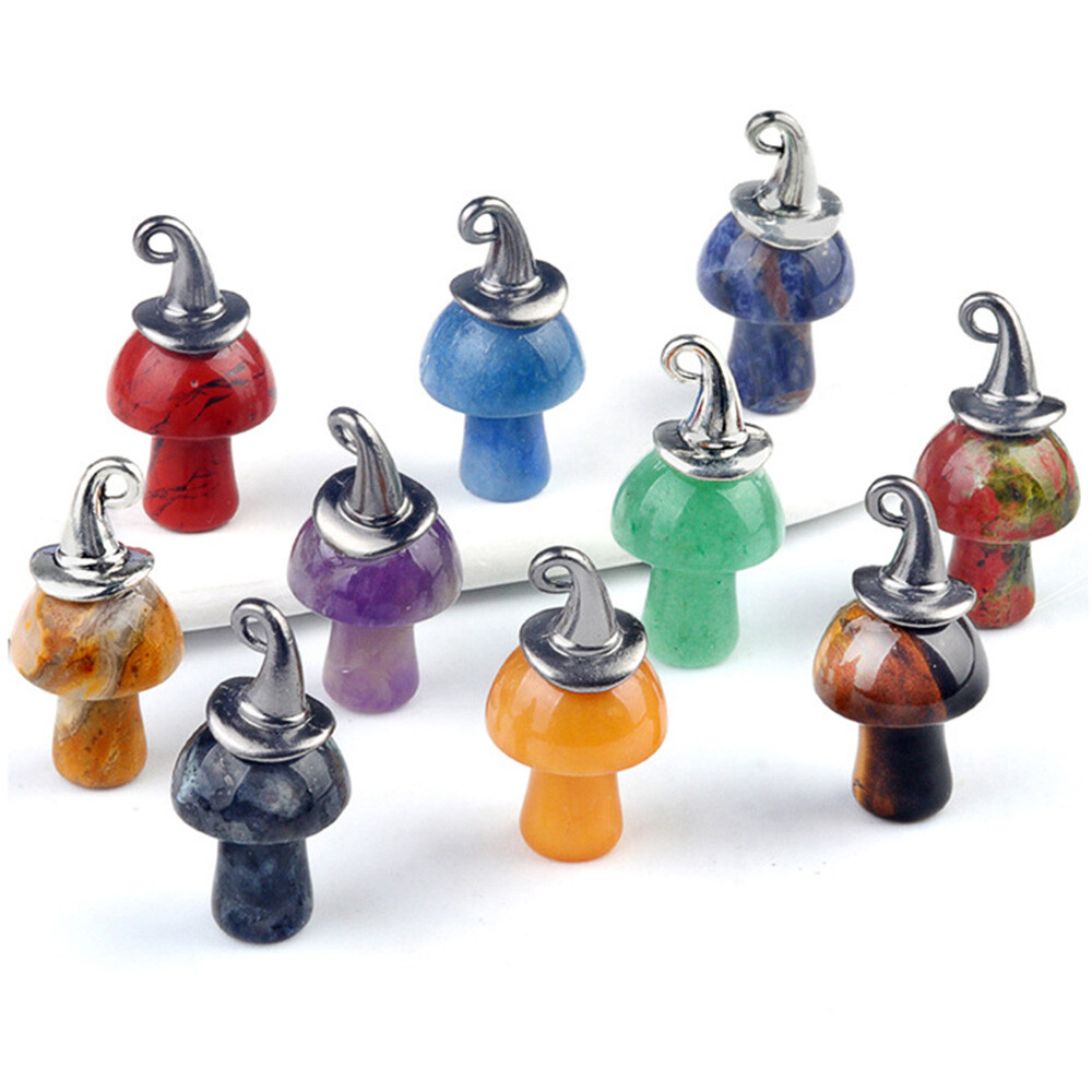 1pc Mushroom Pendant Natural Crystal Gemstone Christmas Wizard Hat Jewelry DIY
