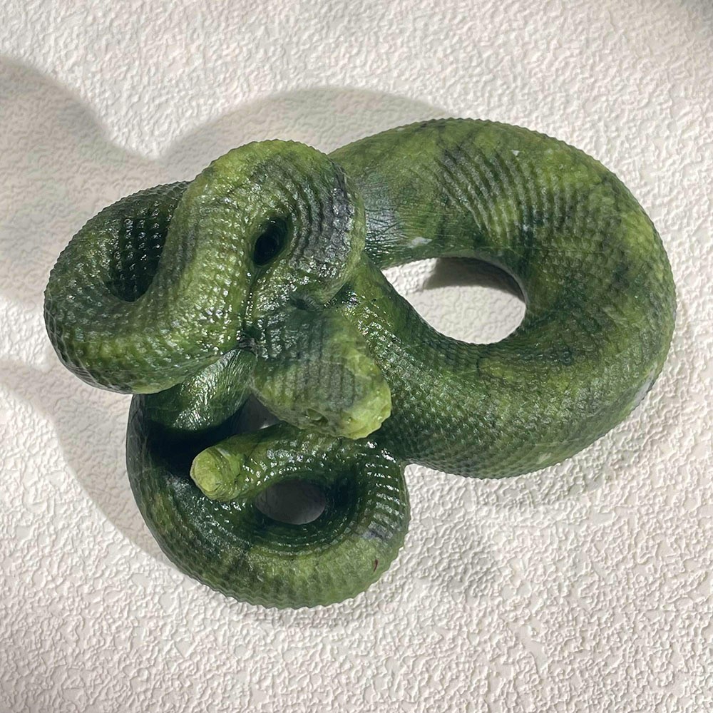 Natural Green Serpentine Snake Carving Crystal Statue Figurine for Kundalini