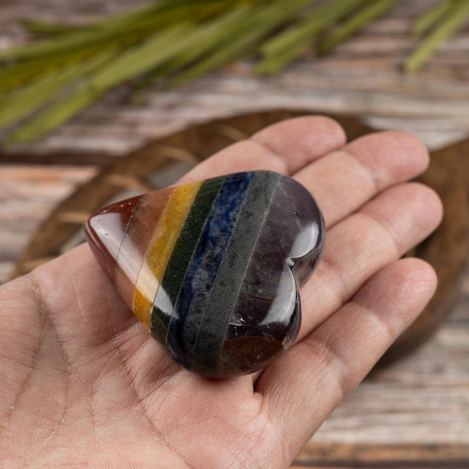 7 Chakra Heart Palm Stone Crystal – Natural Healing Stone for Anxiety Relief & M