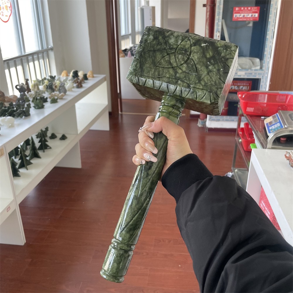 8.8LB 15.7″Natural Large Xiuyan Jade Hammer Carving Crystal Quartz Reiki Statue