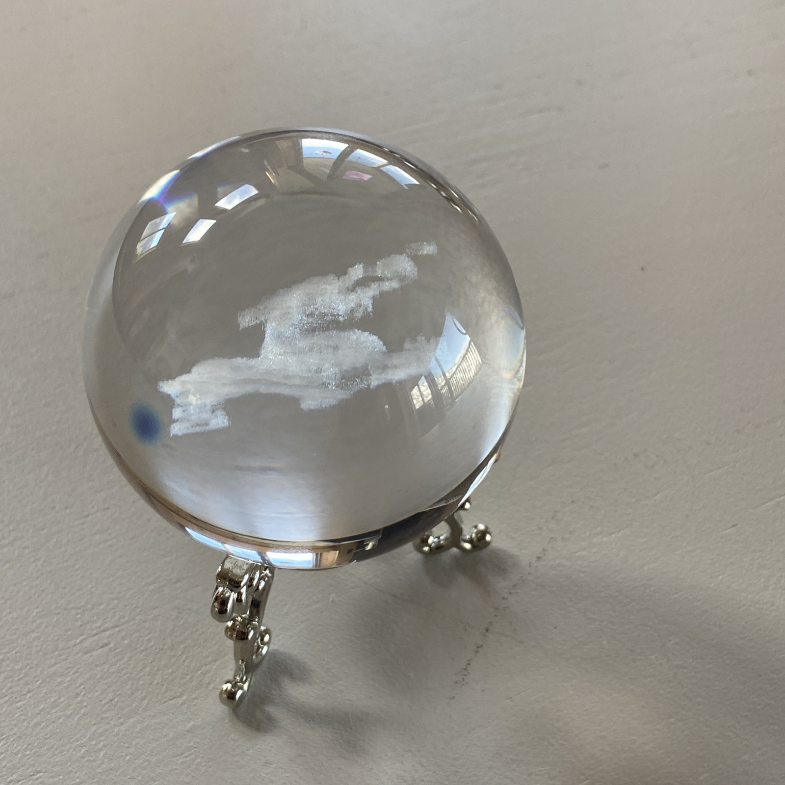 Crystal 2.4 inch (60mm) Chinese Dragon Crystal Ball with Sliver-Plated Flowering