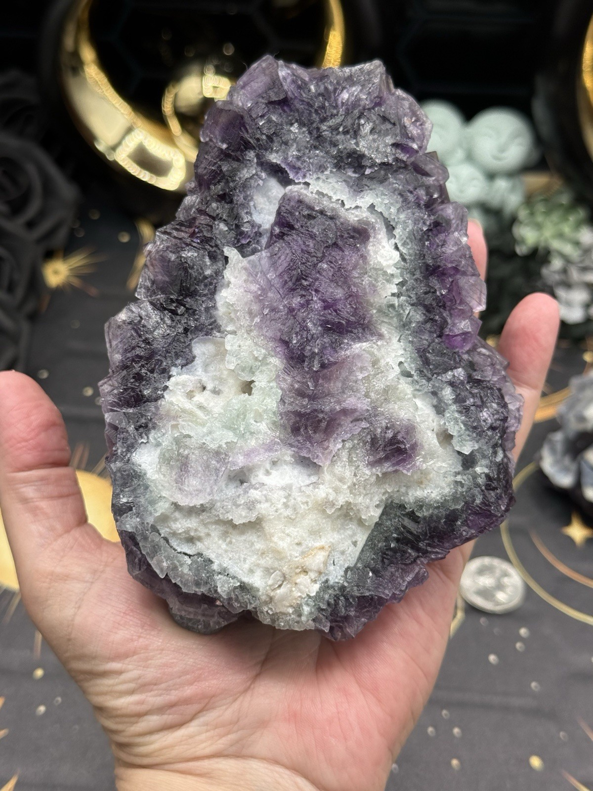 Natural Zhejiang octahedron purple fluorite specimenCrazy Uv Free ship & Gift