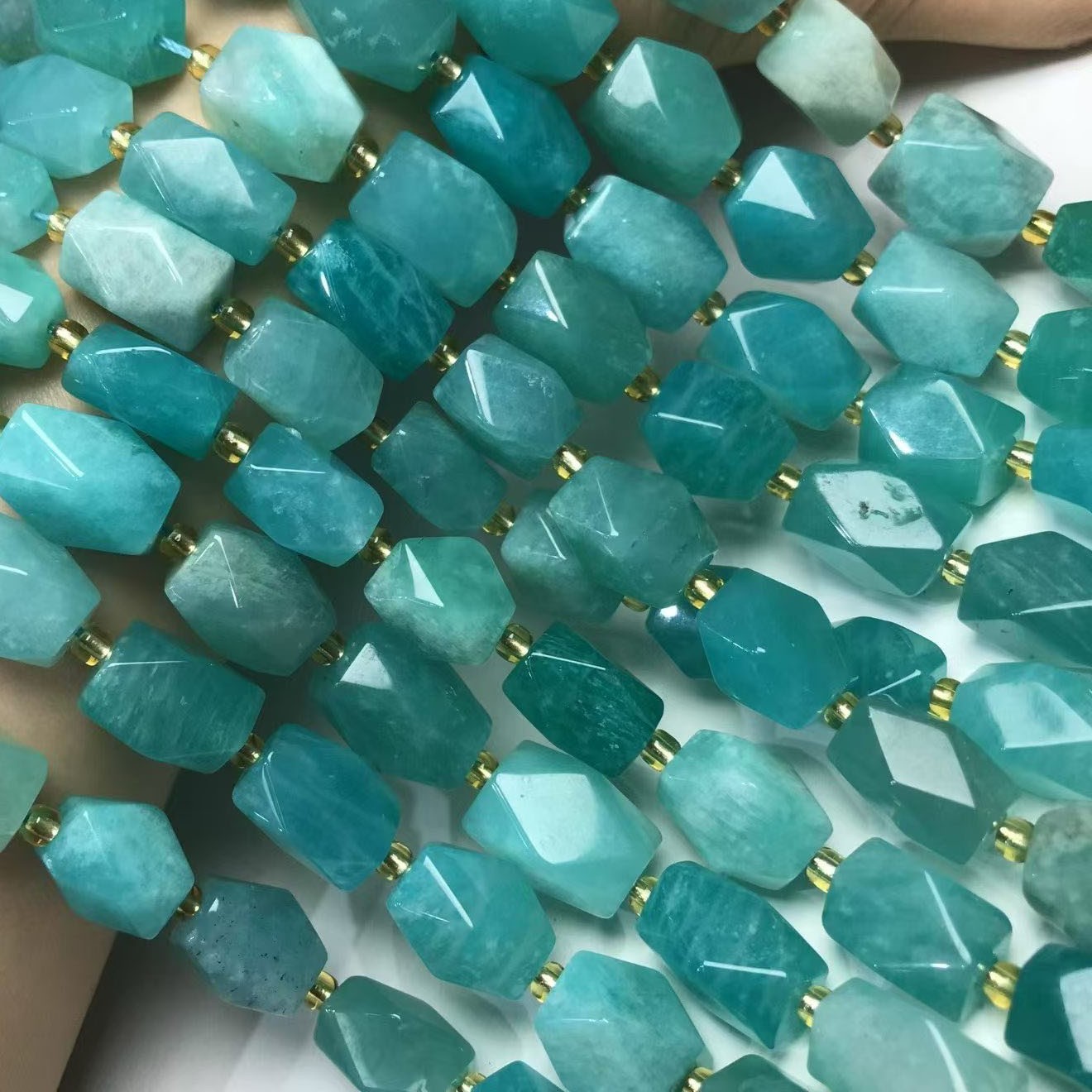 Natural Amazonite Faceted Rectangle Loose Beads, Turquoise Green Gemstone Beads