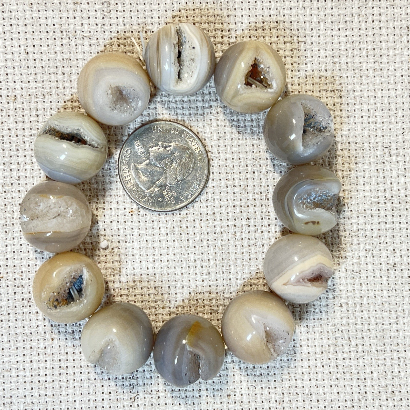 Botswana Drusy Agate Beaded Stretch Bracelet 18mm Statement