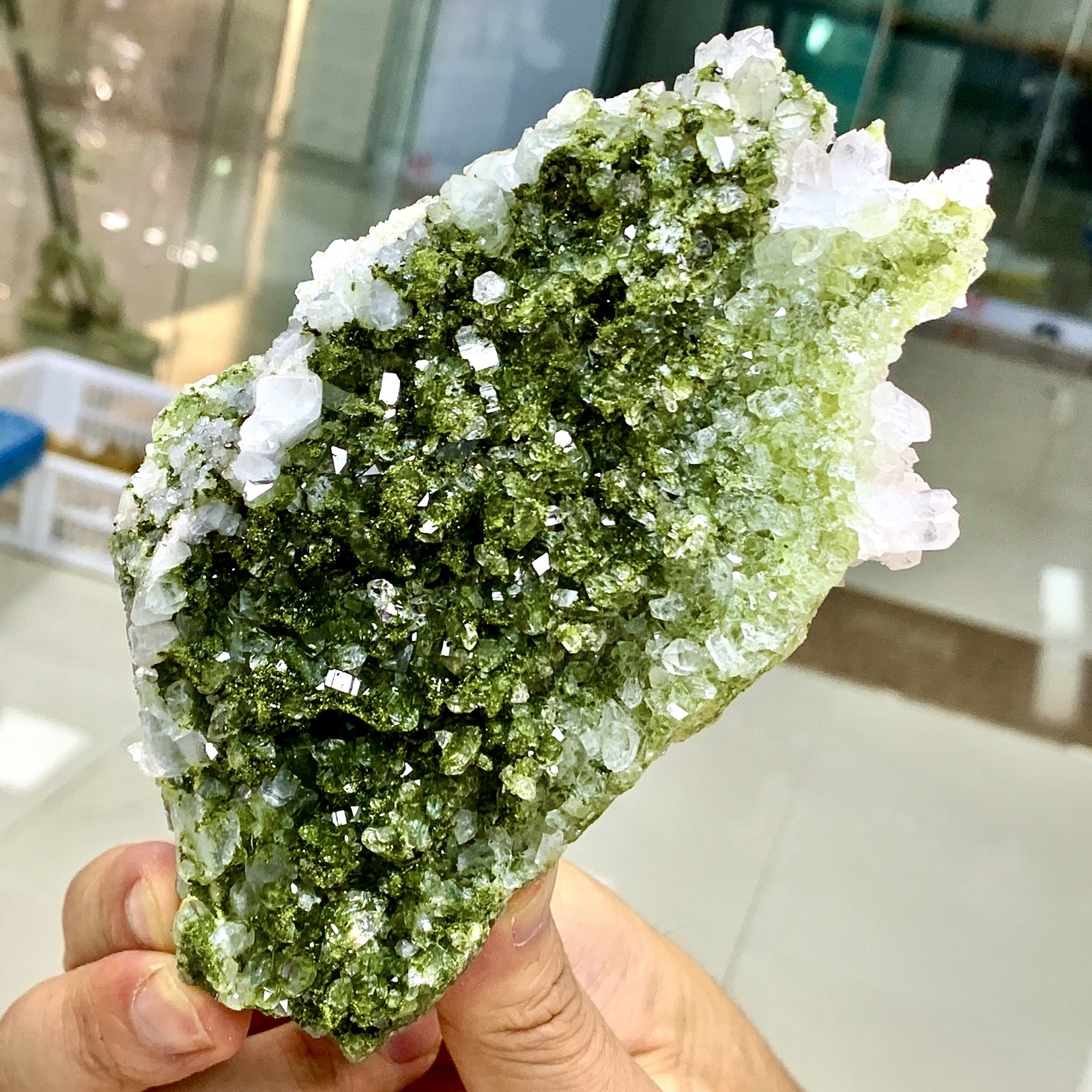 449G Natural green top-notch epidote quartz crystal minerals /Türkiye
