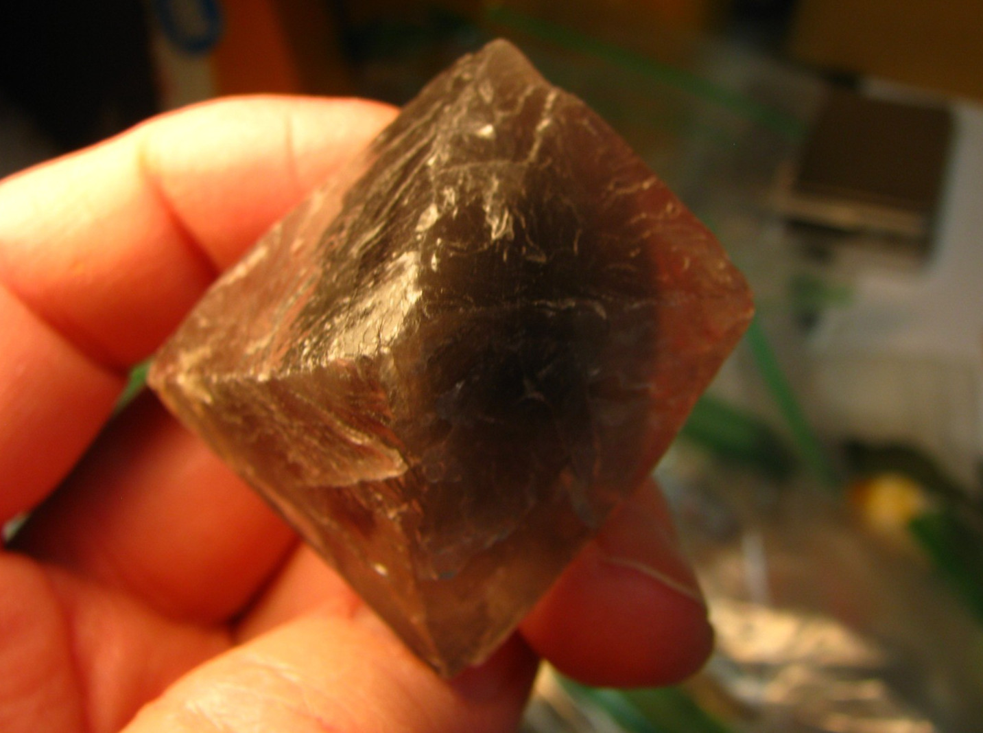 98g LARGE GRAY/CLEAR OCTAHEDRON FLUORITE 2.07×2.06×2.06in DE’AN JIANXI CHINA#243