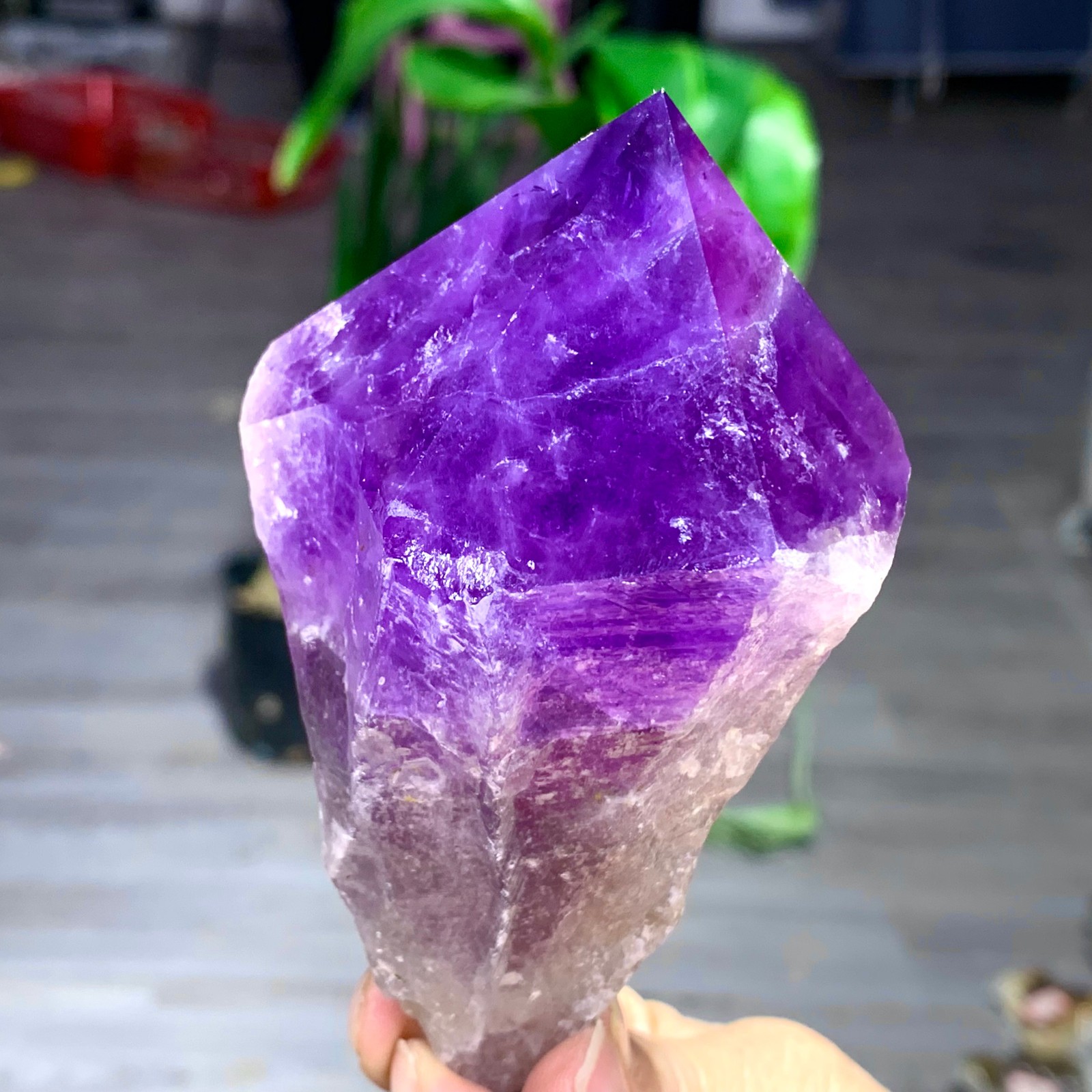 378G Natural Amethyst Quartz Crystal Single-End Terminated Wand Point Healing