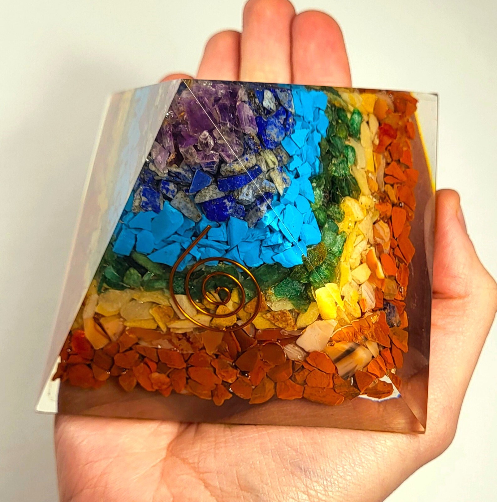 Huge 98mm 7 Chakra Orgonite Orgone Pyramid Energy Reiki Charged Heal Generator