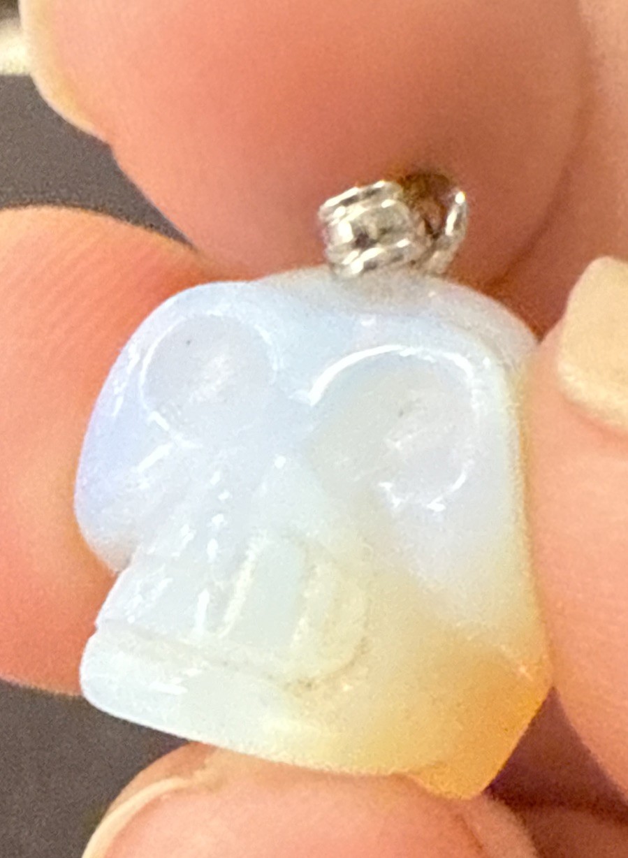 Opalite Crystal Skull & Raven Skull Set – Carved Iridescent Gemstone Lot of 2