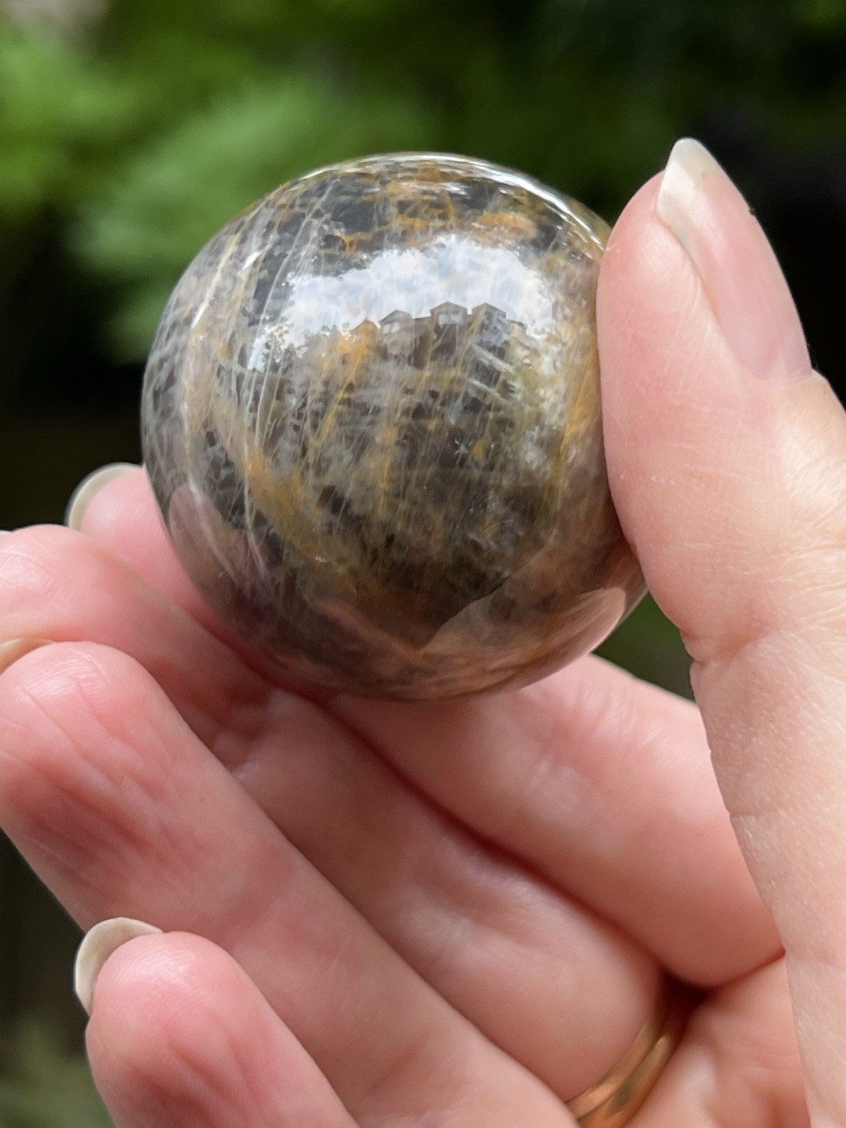 Black Moonstone Crystal Ball / Intuition / Empathy / Calming AAA+ 69g 37mm 23