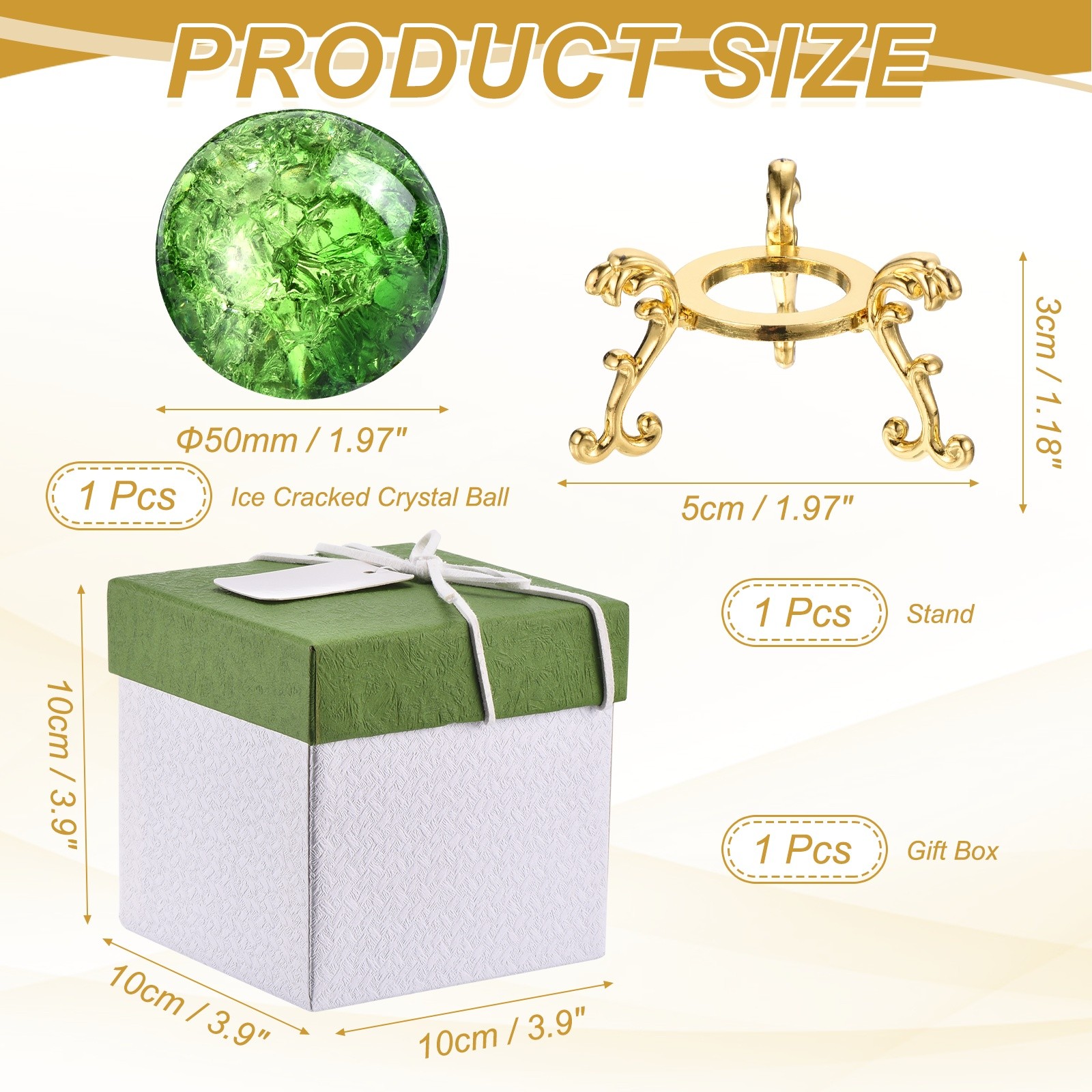 50mm Round Crystal Sphere with Stand Gift Box Packaging Included, Green