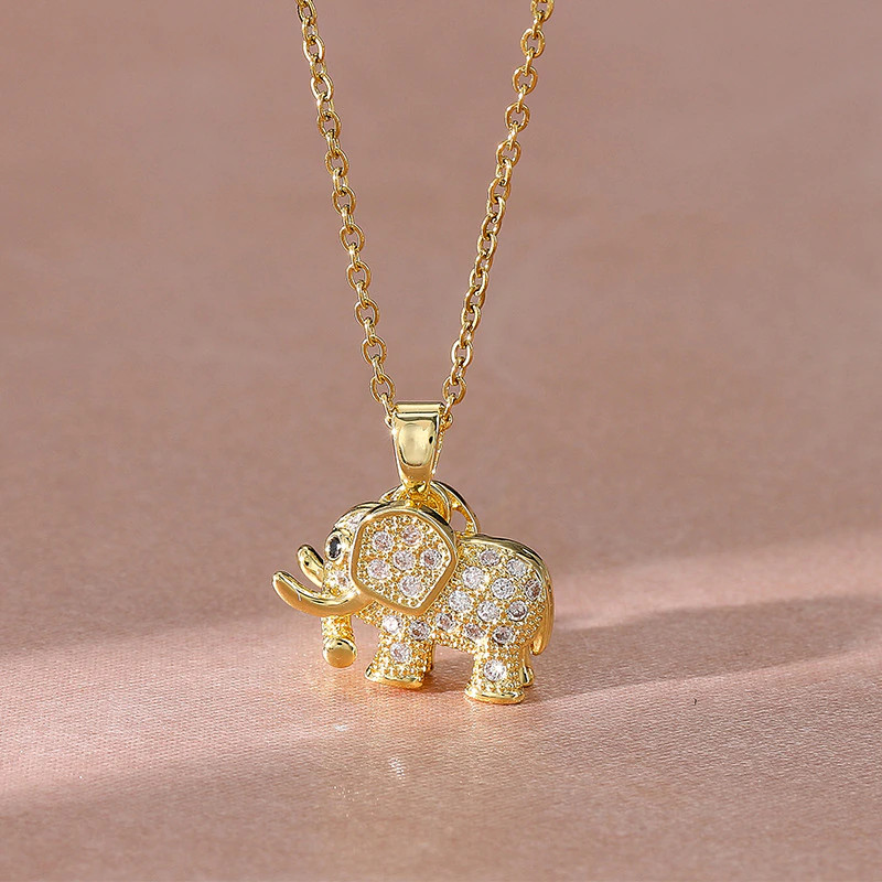Women’s Fashion Jewelry Cubic Zircon Gold Elephant Pendant Necklace Gift 1PC