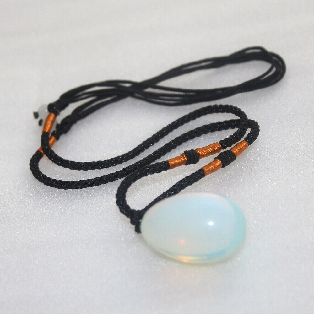 Natural Oval Egg Crystal Necklace Stone Quartz Chakra Pendant Reiki Healing Gift