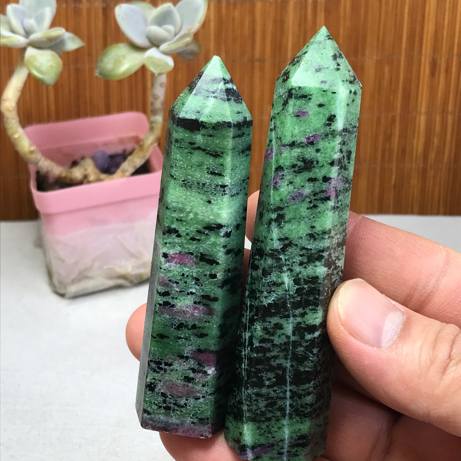 88-24-18mm Long Natural epidote wand Obelisk Crystal Quartz specimens 170g A3466