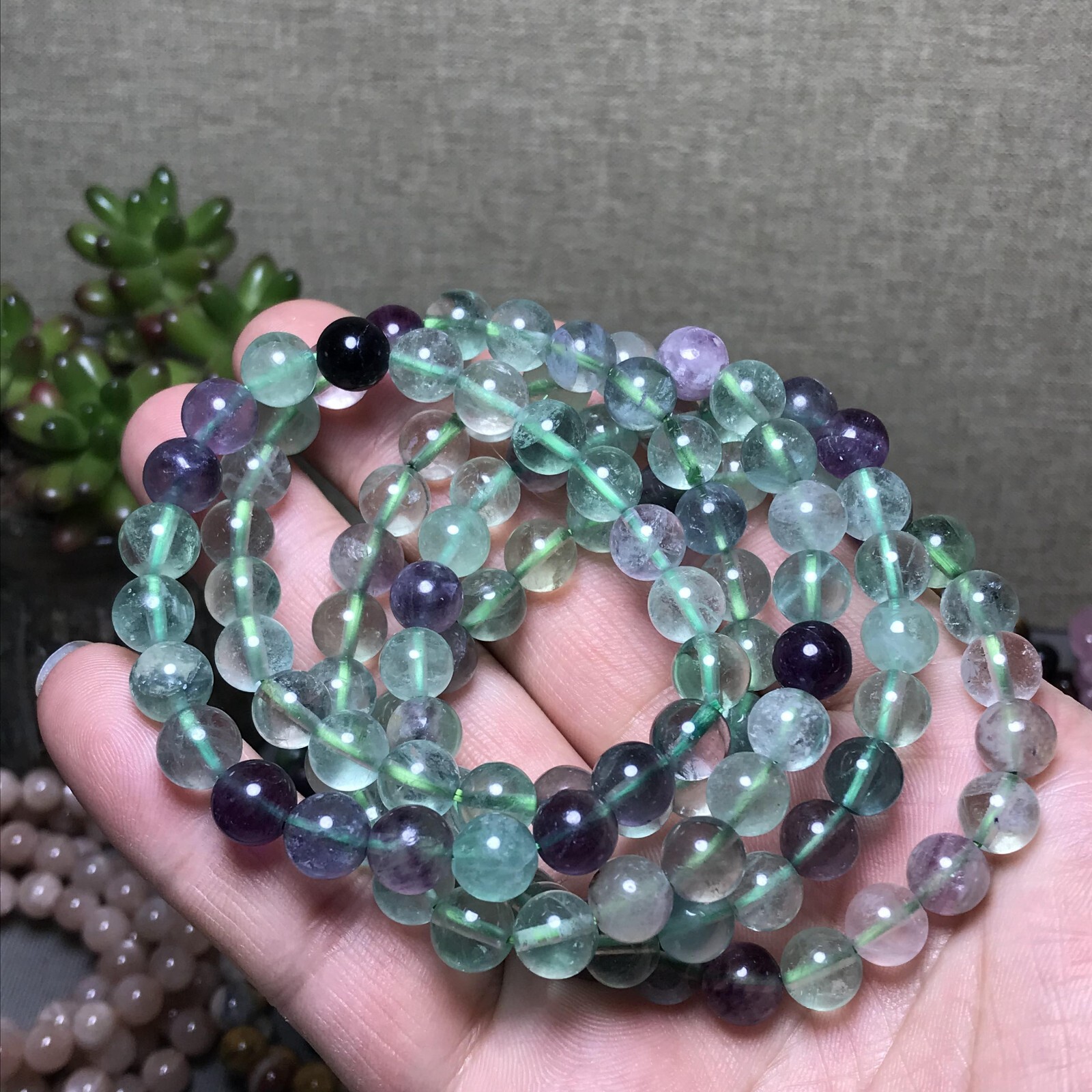 5Pcs Wholesal Natural Polish Green Fluorite crystal bracelets ball 8mm