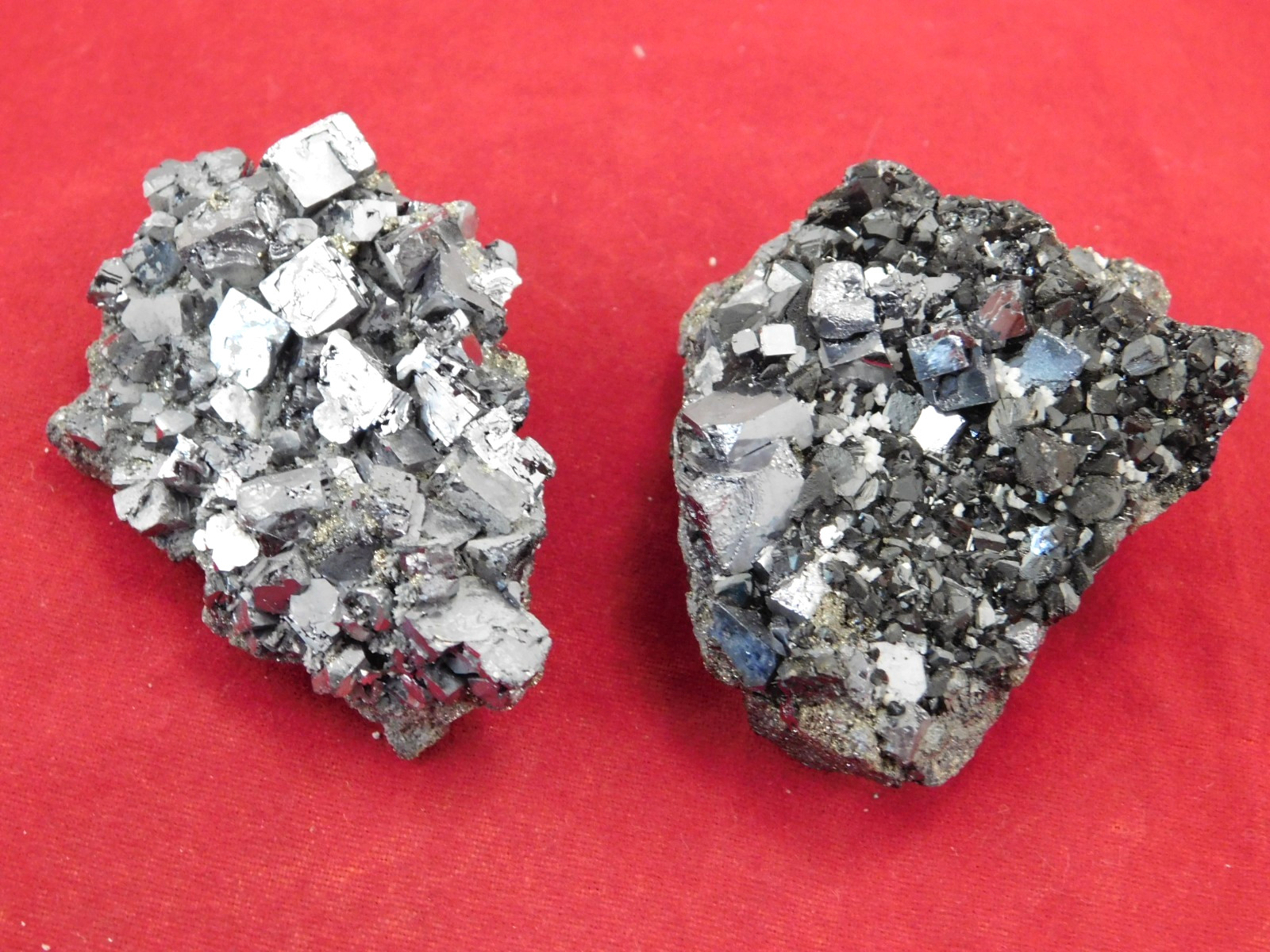 TWO! Rhombic GALENA Crystal Clusters with Druzy PYRITE Peru 137gr