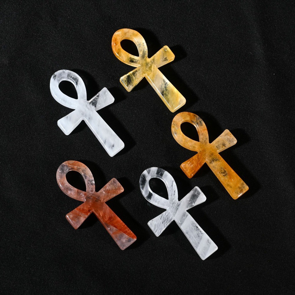 Natural Crystal Ankh Cross Pendant Egyptian Life Symbol Reiki Healing Quartz