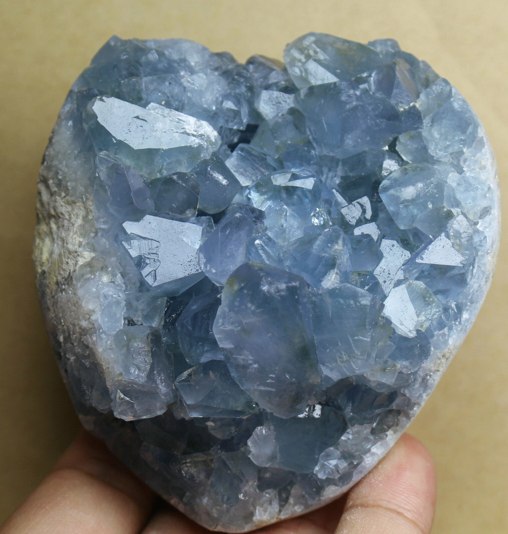 1.53lb Natural Top Grade Gorgeous Sky Blue Celestite Quartz Crystal Geode Heart