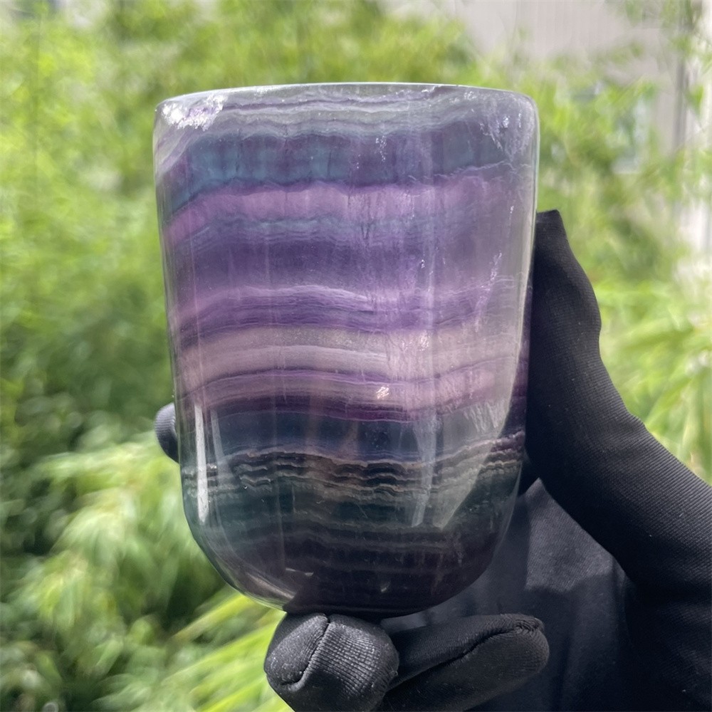 1LB 3.1″ Natural A++Rainbow Fluorite Cup Carved Crystal Reiki Quartz Heal Energy