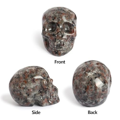 Natural Yooperlite Stone Skull Sculpture 2″ UV-Reactive Quartz Halloween Decor,