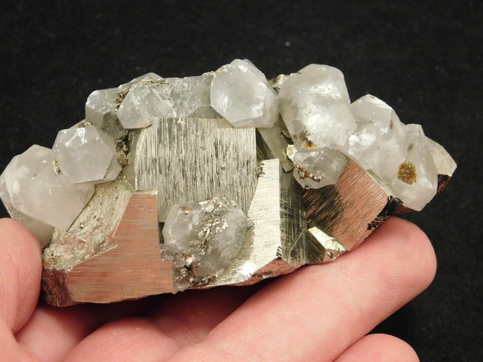 Larger! FLUORESCENT Calcite CRYSTAL Cluster with PYRITE Peru 376gr