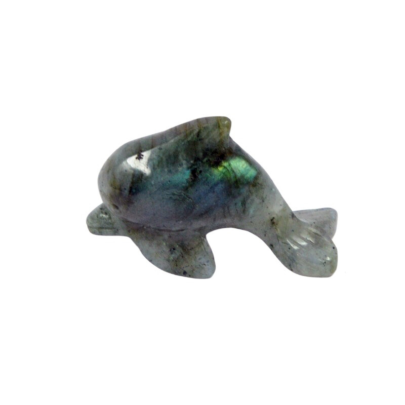 Natural Labradorite Quartz Crystal Dolphin Gemstone Statue Mini Energy Amulet