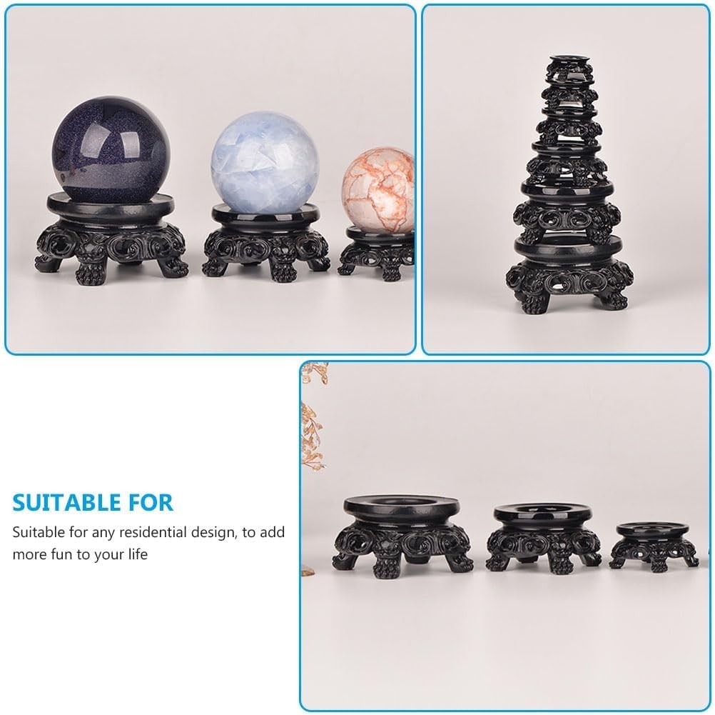 Black Wooden Display Stand for Crystal Sphere Quartz Ball Holder Hollow