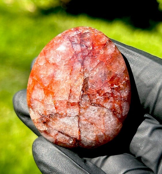 Hand Polished Sparkly RED FIRE QUARTZ Hematoid Crystal Palm Stone MADAGASCAR