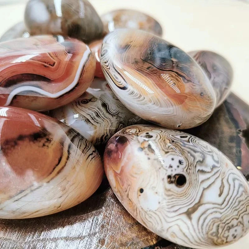 Big Silk Agate Raw Stone Handle Piece No Engraved Pebbles Raw Stone Grab Piece