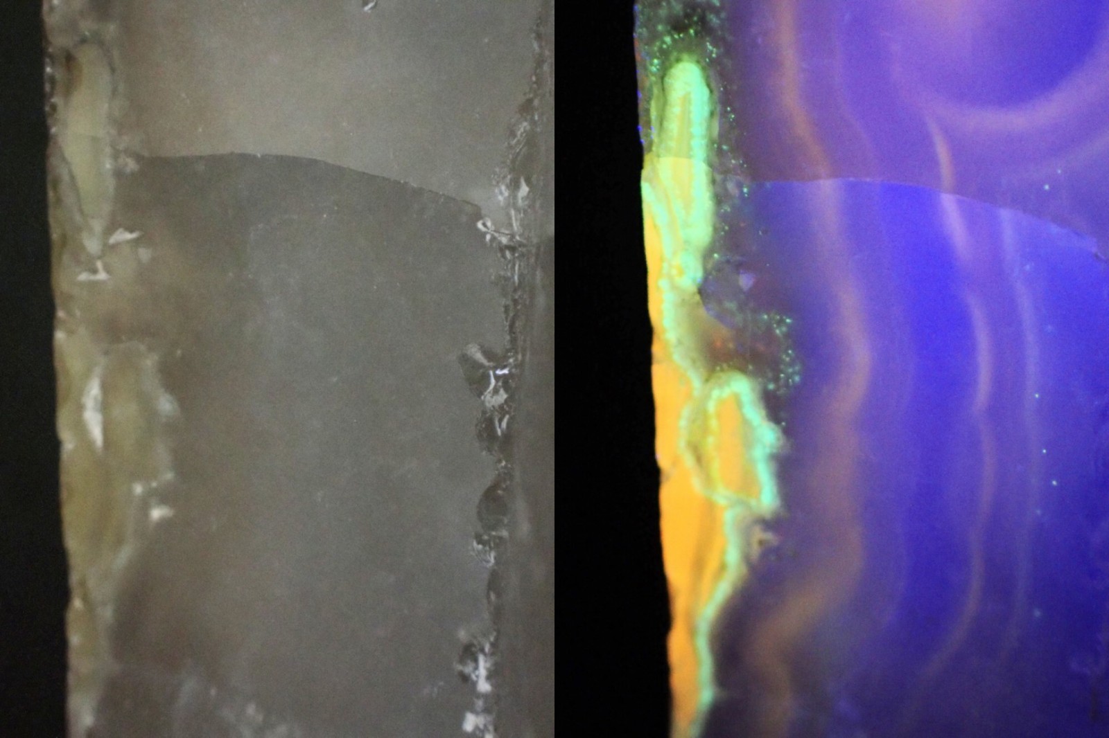 Beautifully fluorescent Hokkaidoite and opals containing organic minerals B262