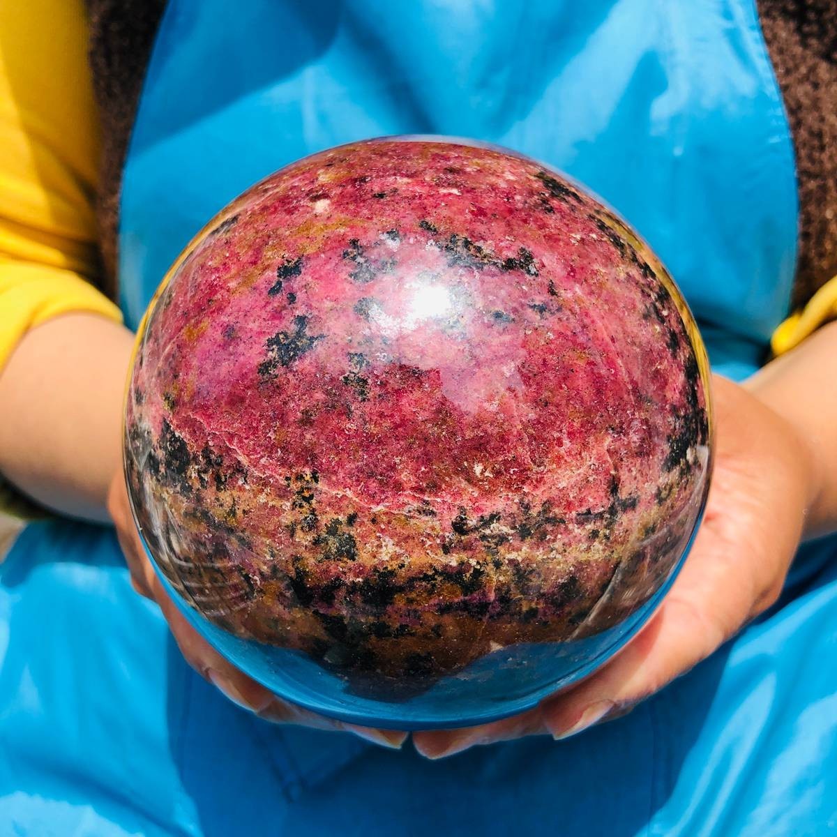 6.24 LB Natural Rhodonite Crystal Sphere Pink Black Healing Gem Stone 4773
