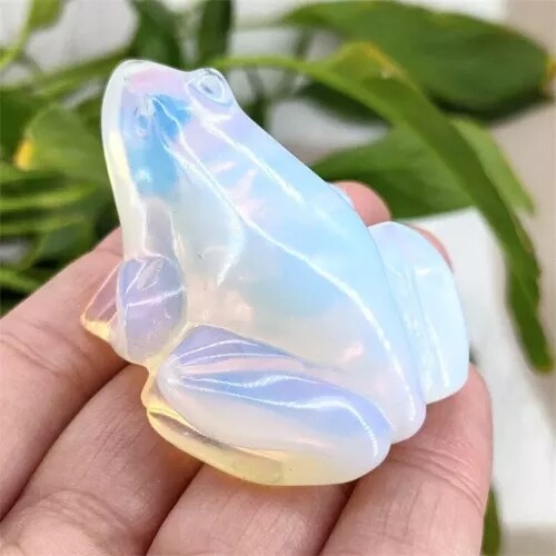 Natural Opal Quartz Crystal Lucky Frog Carved Gemstone Statue Energy Decor US