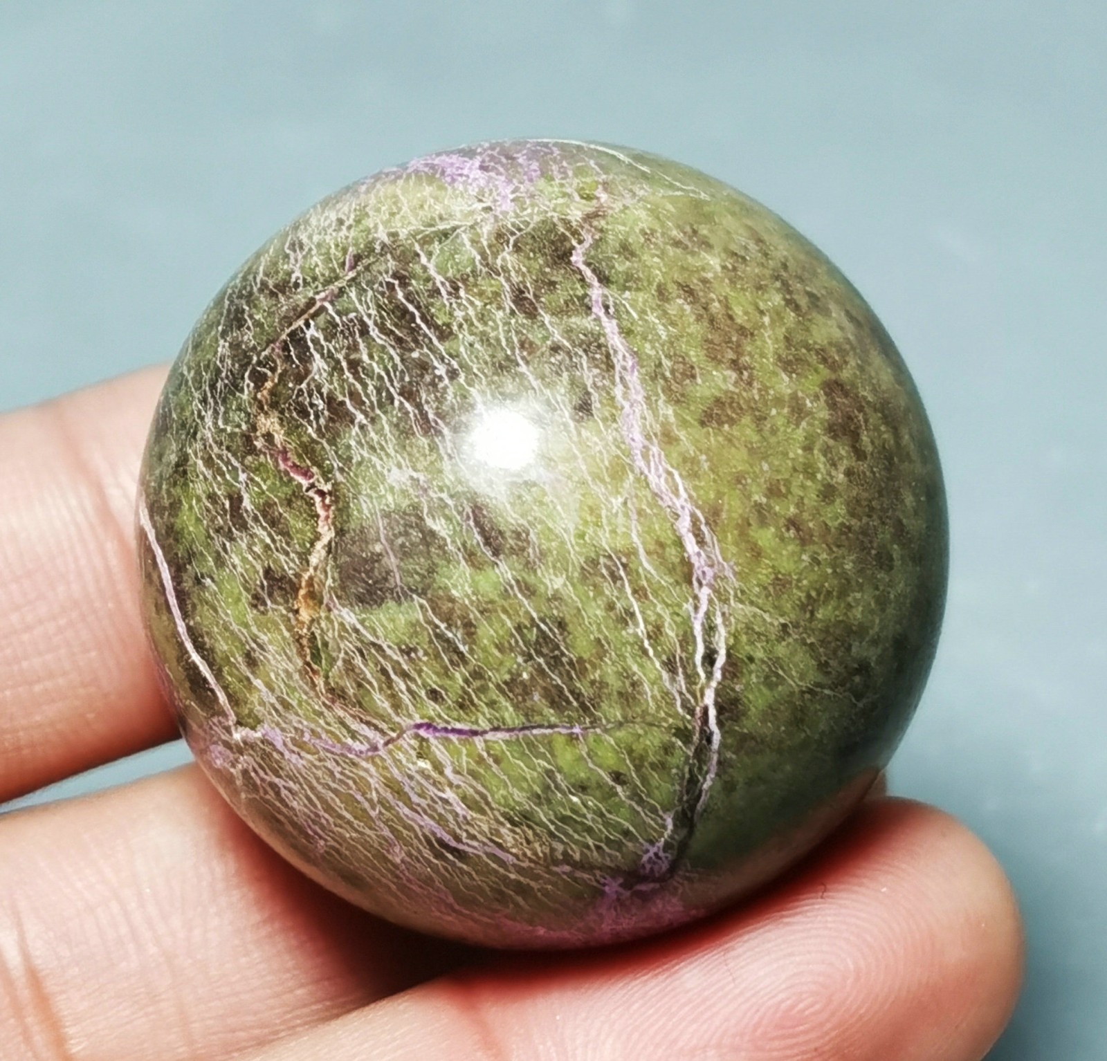 Very Rare Atlantisite Stichtite in Serpentine Polished Ball Reiki Healing