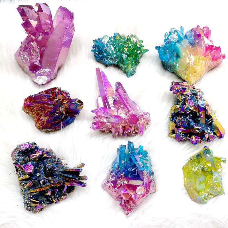 Natural Quartz Angel Aura Titanium Crystal Cluster Healing Rough Stone Specimens