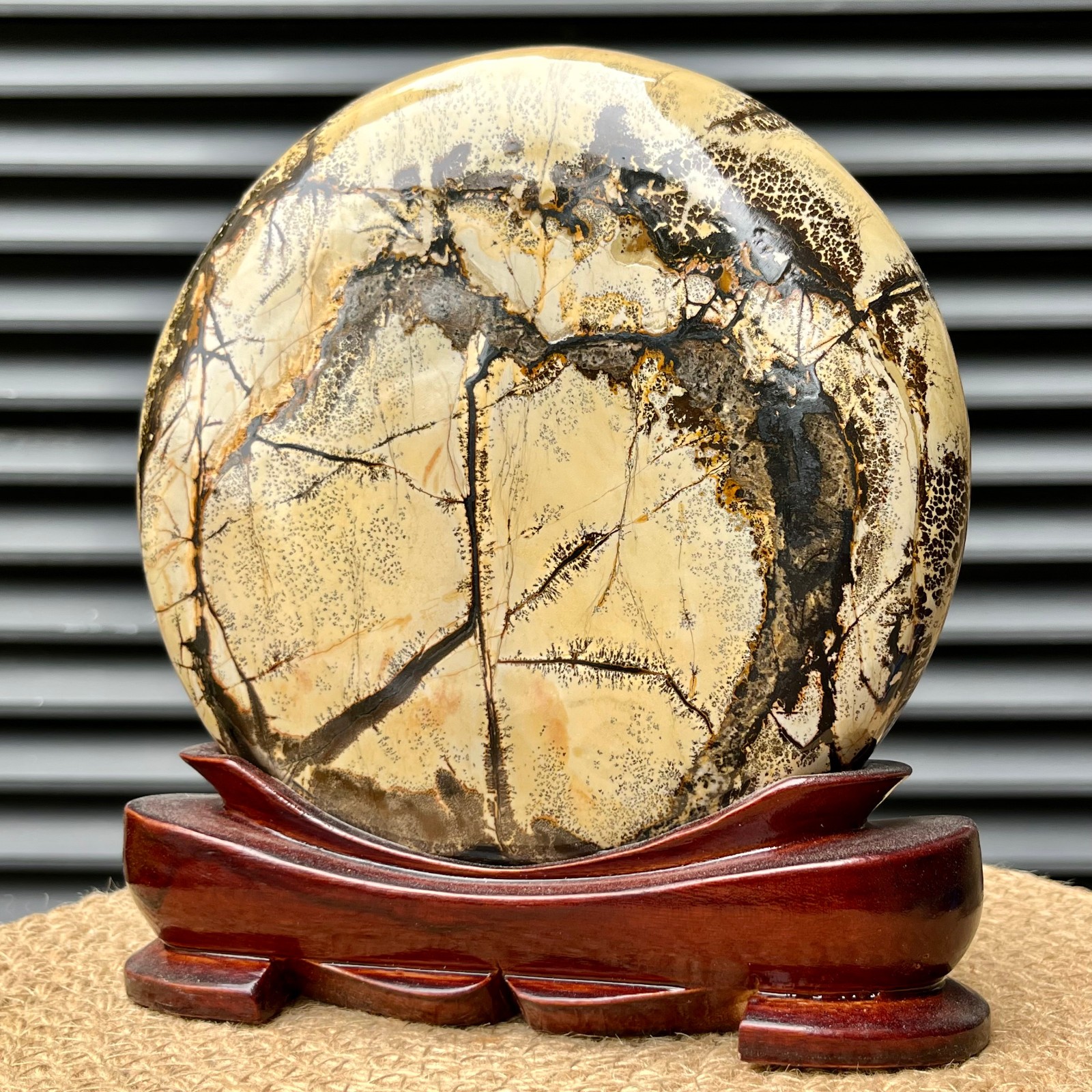 4.4 lb Picture Stone Landscape Art Gift Display w/ Wood Stand Decor